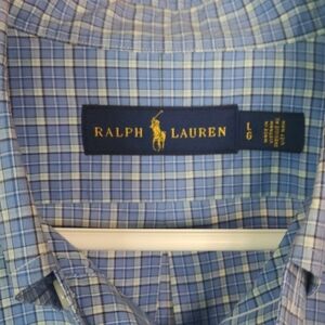 Ralph Lauren Blue Plaid Button Down Shirt Men's Size Large EUC $39